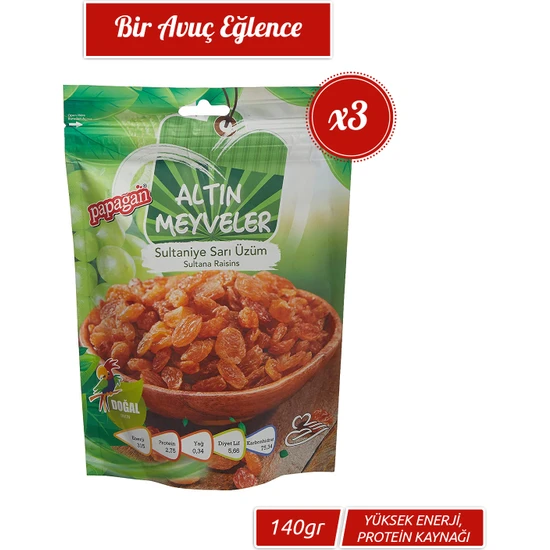 Papağan Kuruyemiş Altın Meyveler Sarı Üzüm 3 x 140 gram