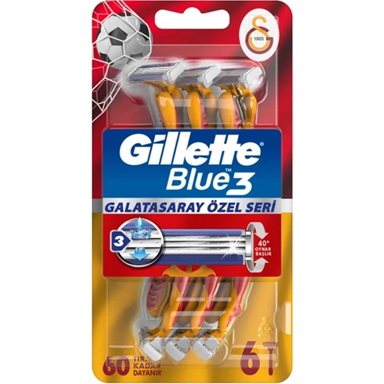 Gillette Blue3 Kullan At Tıraş Bıçağı 6'lı Galatasaray Taraftar Paketi