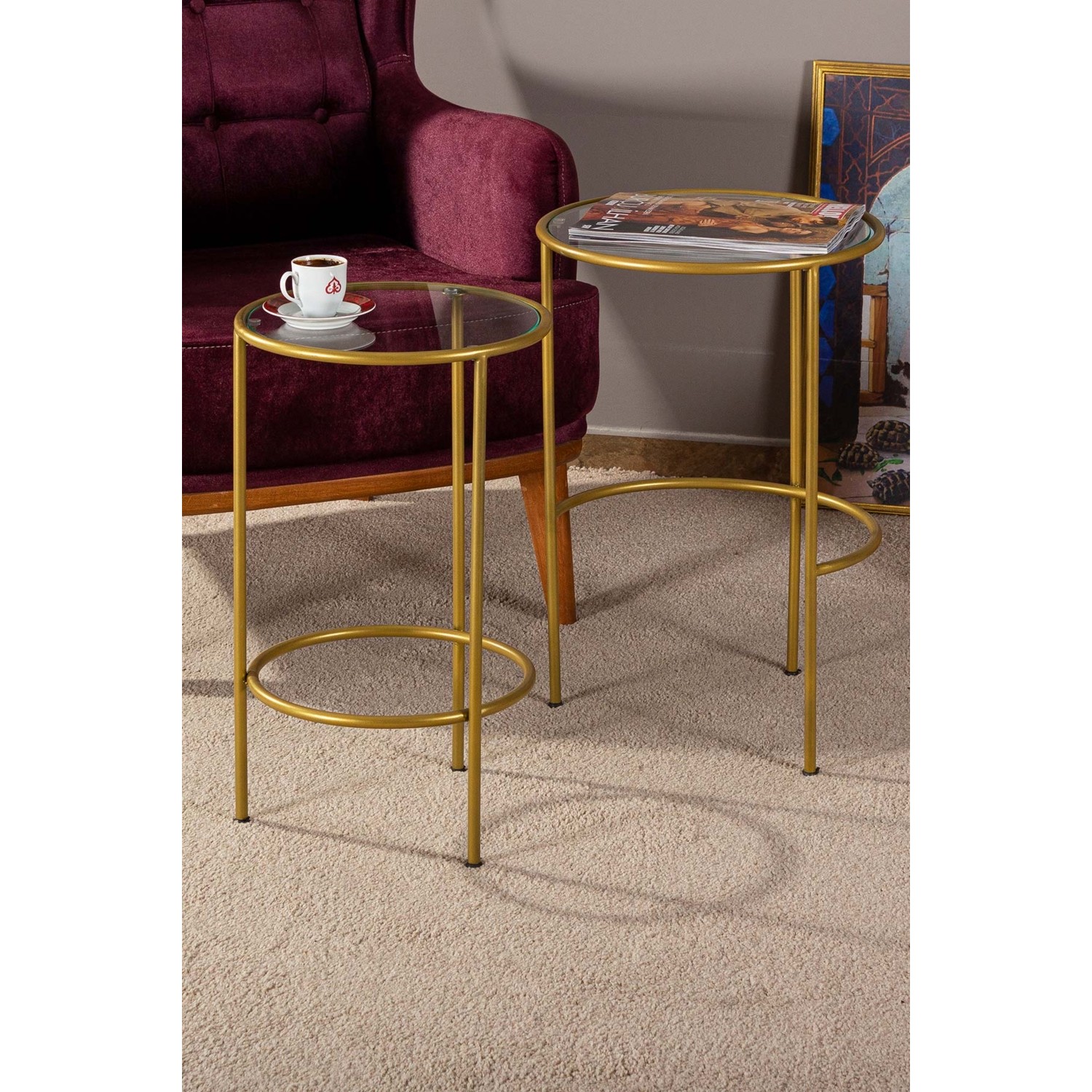 Tino Furniture Lotus Şeffaf Camlı Gold Zigon Yan Sehpa Fiyatı