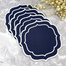 Weare2 Lacivert Renkli Beyaz Çift Sargı Nakışlı 4'lü Kokteyl Peçetesi