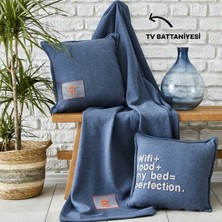 Karaca Home Softy Comfort Indigo Renkli TV Battaniyesi 130 x 170 cm Yıkanabilir Pamuk Kumaş
