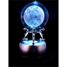 herkesetoptantic Dolunay Kristal Cam Küre Işıklı ve Standlı (Gümüş)