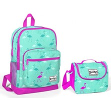 Coral High Pembe Yeşil Flamingo Desenli Kız Çocuk Okul Çanta Seti