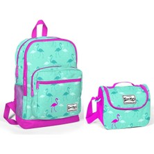 Coral High Kids Pembe-Su Yeşili Flamingo Ilkokul Çantası ve Beslenme Çantası Seti