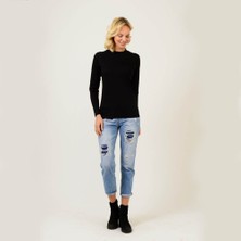 Think Simple Kadın Dik Yaka Uzun Kol T-Shirt  - Siyah