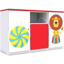 Woody Life Çocuk Odası Anaokulu Kreş 1 Çekmeceli 2 Kapaklı Çocuk Dolap Sirk Temalı