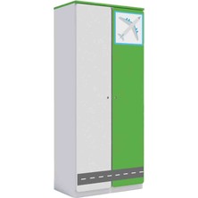 Woody Life Çocuk Odası Anaokulu Kreş 2 Kapaklı Uzun Dolap Çocuk Şehir Temalı