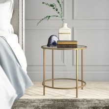 Tino Furniture Valletta Gold Kaplama Yan Sehpa Şeffaf Camlı Metal Yan Sehpa