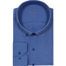 Varetta Erkek Koyu Mavi Büyük Beden Yaka Düğmeli Uzun Kollu Düz Klasik Erkek Gömlek