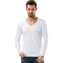 V Yaka Uzun Kollu Fit Kalıp T Shirt 1166