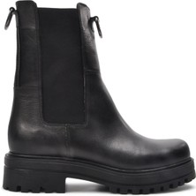 Burç Siyah Bağcıksız Deri Kadın Bot