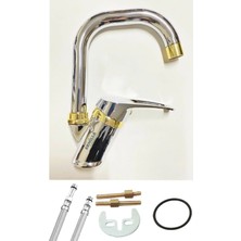 Armilla Armatür Armi̇lla Armatür Krom Gold Köşe Borulu L Tipi Borulu Banyo Lavabo Bataryası Musluğu Sıcak Soğuk Çift Su Girişli