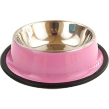 Haoer Kedi Köpek Paslanmaz Renkli Çelik Mama Kabı 30 cm Pembe