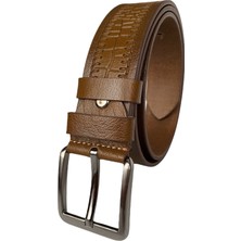 GoDeri  Deri Desenli Premium Taba Kot Spor Kemer 4.5 cm