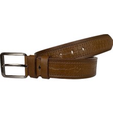 GoDeri  Deri Desenli Premium Taba Kot Spor Kemer 4.5 cm