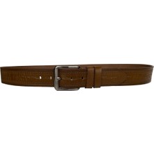 GoDeri  Deri Desenli Premium Taba Kot Spor Kemer 4.5 cm