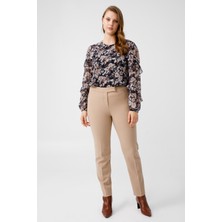 Ekol Kadın Metal Tokalı Dar Paça Pantolon 6055103 Camel