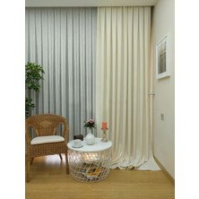 Evdepo Home Ekru Düz Renk Pileli Keten Fon Perde, Sık Pile, Tek Kanat 50 x 240 cm