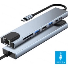 Shaza 8in1 USB Type-C Hub Port Adaptör HDMI USB Ethernet Pd Girişli