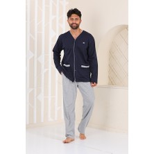 Çift Kaplan Erkek Düz Önden Düğmeli Lacivert Pijama Takımı 8902