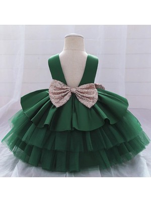 Miço Kids Yeşil Payetli Fırfırlı Kız Çocuk Abiye - Kız Çocuk Elbise - Kız Çocuk Balo Elbise