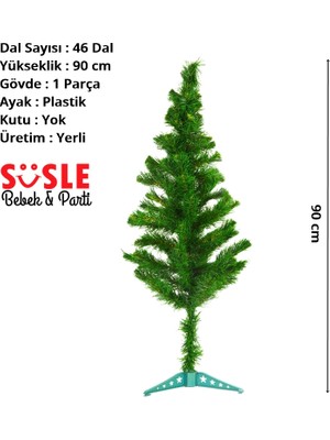 Süsle Bebek ve Parti 90 cm Yılbaşı Çam Ağacı - 77 Dallı ve Plastik Ayaklı