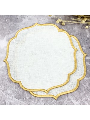 Weare2 Gold Altın Renkli Nakışlı Keten Efektli 2'li Kokteyl Peçetesi