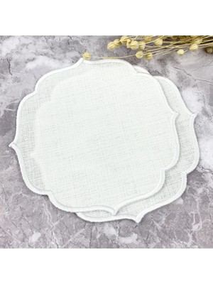 Weare2 Beyaz Renkli Nakışlı Keten Efektli 2'li Kokteyl Peçetesi