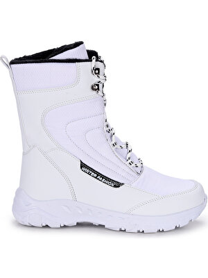 Woggo Twg 7610 Günlük Içi Termal Kürklü Kadın Bağcıklı Kar Bot Ayakkabı Beyaz