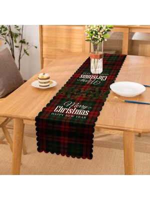RealHomes Ekose Zeminde Merry Christmas Baskılı Dekoratif Özel Tasarım Runner