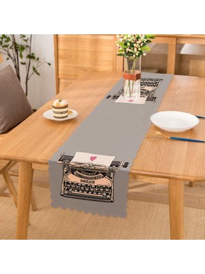 Real Homes Gri Zemin Antika Daktilo Çizimli Dijital Baskılı Modern Runner