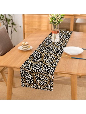 RealHomes Leopar Desenli Altın Detaylı Özel Tasarım Modern Özel Tasarım Runner