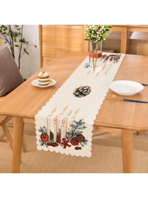 Real Homes Çam Yapraklı Mum Tasarımlı Dijital Baskılı Modern Runner