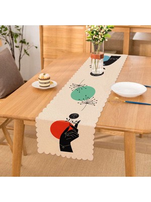 Real Homes Sanatsal Yeşeren Çiçek Tasarımlı Dijital Baskılı Dekoratif Runner