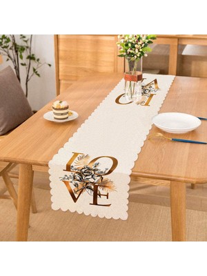 RealHomes Altın Varaklı Love Tasarımlı Modern Dekoratif Özel Tasarım Runner