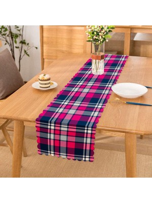RealHomes Pembe Lacivert Ekose Desenli Dekoratif Özel Tasarım Runner