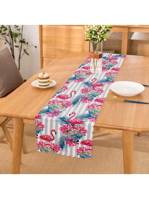 RealHomes Çizgili Flamingo Zeminli Dekoratif Özel Tasarım Runner