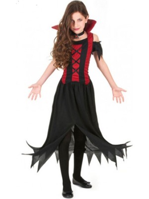 My Kostüm Kız Çocuk Siyah Drakula Cadılar Bayramı Kostümü