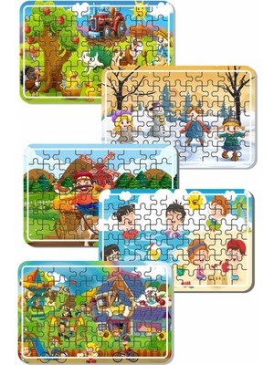Lipyos Çiftçi ve Hayvanları, Oyun Zamanı, Noel Baba, Tatil ve Deniz 54 Parça 4'lü Ahşap Puzzle Set