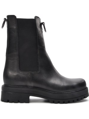 Burç Siyah Bağcıksız Deri Kadın Bot