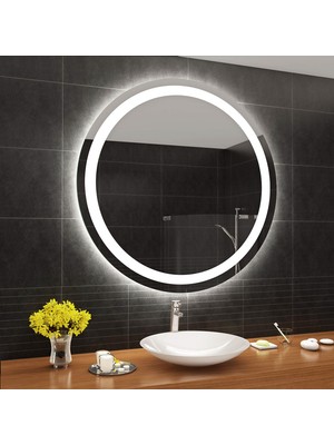 Mirrorland 80 cm Çapında Beyaz LED Işıklı Kumlamalı LED Ayna / Dekoratif Ayna / Banyo Aynası /yuvarlak Ayna/ışıklı Ayna