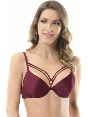 NBB Bordo Ince Bant Detaylı Balenli Desteksiz Sütyen 3696