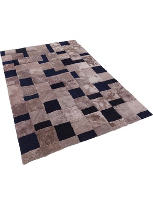 Dericibey Patchwork Doğal Toskana Kürk Halı KH324-03 Lacivert Kahve