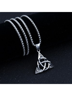 Viking Kelt Üçgeni Trinity ve Triquetra Nordik Tasarım Kare Zincir Kolye