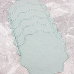 Mint Renkli Çiçek Nakışlı Keten Efektli 6'lı Kokteyl Peçetesi