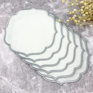 Gümüş Gri Renkli Nakışlı Keten Efektli 6'lı Kokteyl Peçetesi