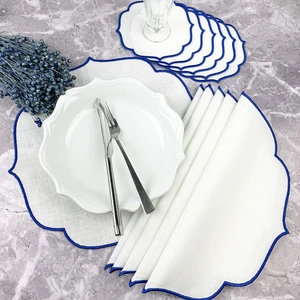 Mavi Renkli Nakışlı 12 Parça Set Amerikan Servis ve Kokteyl Peçetesi