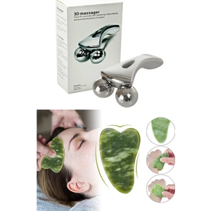 Gua 3D Masaj 2 Li Set Gua Sha Masaj Taşı + 3D Massager Cilt Sıkılaştırıcı Terapi Masaj Aleti