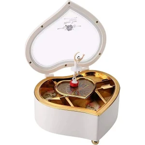 Kalp Kurmalı Müzik Kutusu (Beyaz)