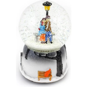 Romantik Aşıklar Oturan Büyük Boy Müzikli Kurmalı Kar Küresi
